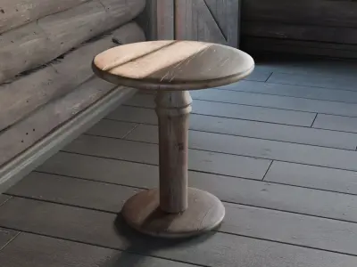 Rustic Round Side Table - Country Wooden Furniture Free 3D model