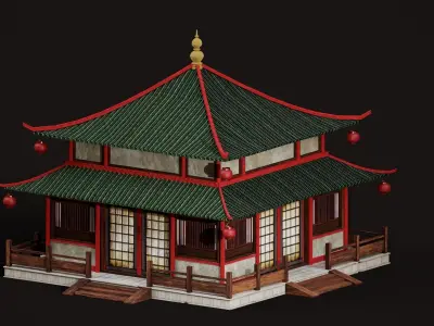 Asian Japanese Realistic Exterior Building Low-poly 3D model