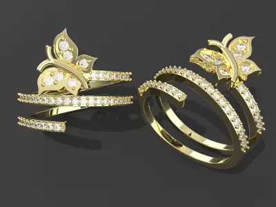 Diamond Butterfly Wrap Ring 3D print model