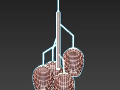 odeon three light chandelier with copper and glass shades 3D model
