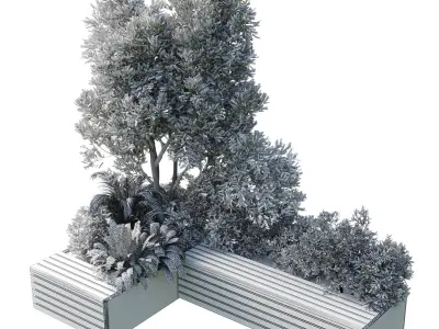 Urban Environment Urban Furniture Green Benches 3D model