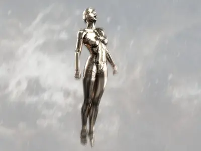 Rigged SILVER DROID Female 3D model