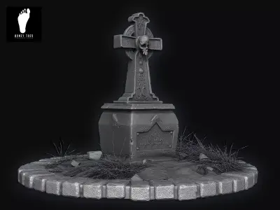 3D Skull Tombstone - High Poly 3D model