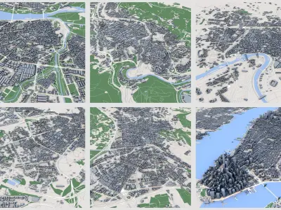 Custom 3D City Models for Games Simulations 3D Printing Low-poly 3D model