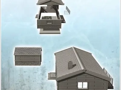 Modern house set with terrace and garden shed 2 - Modern WW2 WW1 3D print model