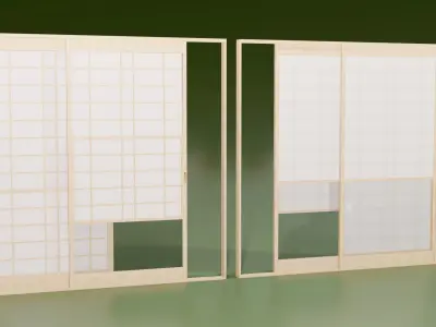 Japanese Shoji with glass window to see the snow Low-poly 3D model