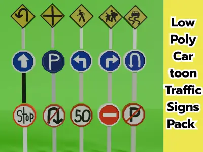 Low Poly Cartoon Traffic Signs Pack  15 Models Free low-poly 3D model