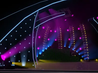 Stage with neon lights 3D model
