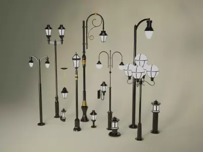 Street Lighting Set 3D model Low-poly 3D model