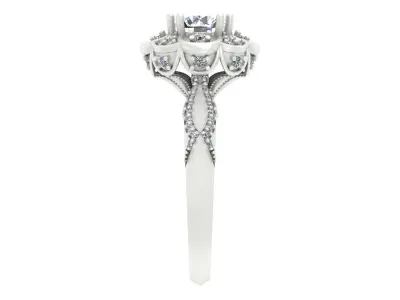 Vintage Floral Halo Diamond Engagement Ring 3D print model