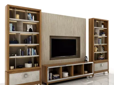 Shelving tv unit with shelves and bookshelves 3D model