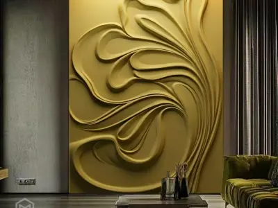 Modern Abstract Relief Panel Wall Decor Set STL Mural CNC 382 3D model