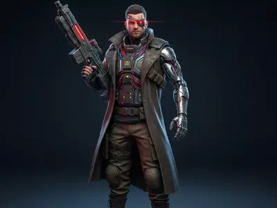 Cyberpunk Mercenary GameReady 3D SciFi Character Model Low-poly 3D model