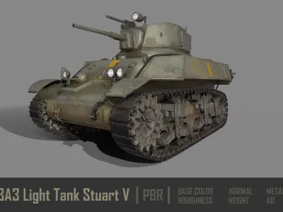 M3A3 Light Tank Stuart V PBR Low-poly 3D model