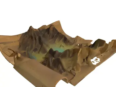 Vintage 3D Topographic Terrain Map Low-poly 3D model