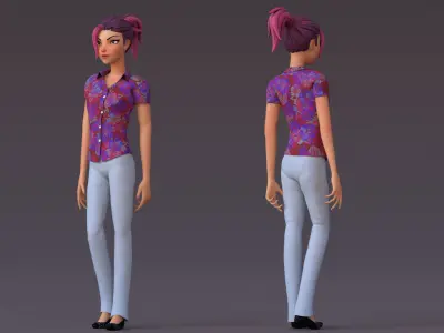 Violet cartoon girl V4  Low-poly 3D model