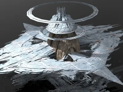 Frozen Ice shard Mountain landing arrays Low-poly 3D model