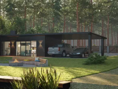 Modern Lakeside Villa House with Garden Exterior 3D Model Low-poly 3D model