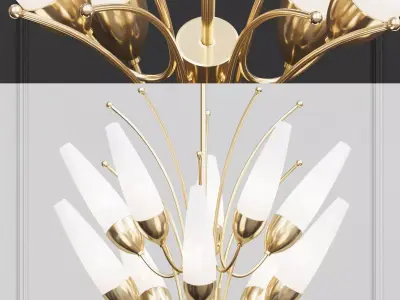 Amee 10 Light Aged Brass Chandelier with Opal Matte Glass Shade 3D model
