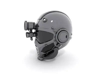 Cyberpunk Riot Helmet with Glossy Black Visor Low-poly 3D model