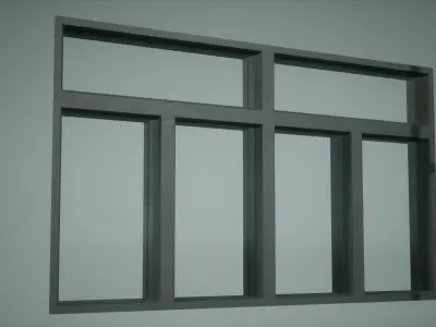 Window Set Low Poly Game Ready metal frame with four panes Low-poly 3D model