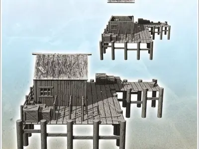 Wooden dock with warehouse building and crates 11 - Pirate Jungl 3D print model