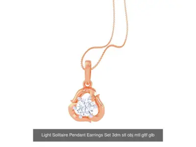 17 Light Solitaire Pendant Earrings Set 3dm stl obj mtl gltf glb 3D Model Pack