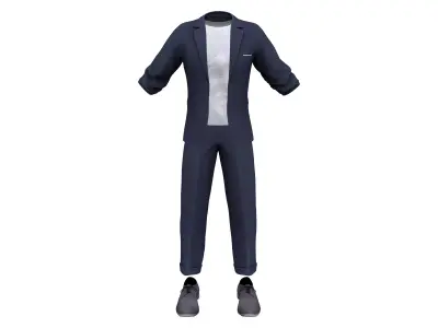 Men Rolled Sleeves Jacket Tshirt Rolled Leg Pants Shoes Outfit Low-poly 3D model