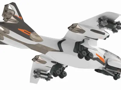  Futuristic Military Fighter Jet White Rigged 