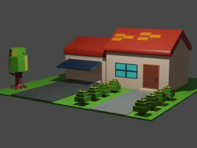 Cartoon House for Game  Low-poly 3D model