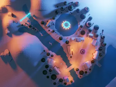 Winter Town 3D model Low-poly 3D model