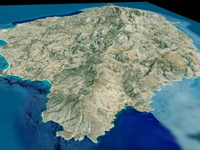 Naxos island 3d model terrain Low-poly 3D model