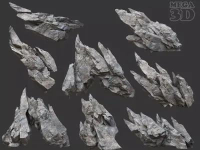 Scifi Gray Sharp Rock 220611 - Ultra HD 16K Textures Low-poly 3D model