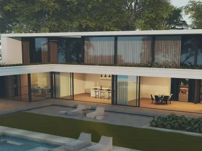 Modern  luxurious  two story detached villa with a swimming pool Low-poly 3D model