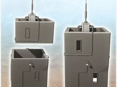 Square futuristic building with lampposts on the facade 16 - Fut 3D print model