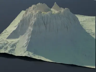 Highly detailed sci-fi rocky volcano with sand deposits 3D model