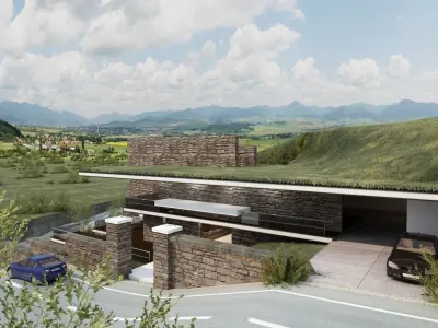 Mountain cliff house villa modern architecture 3D model