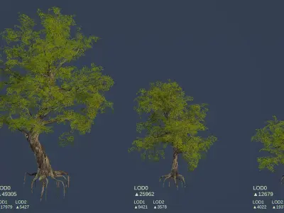Retro Pixel Forest Set Low-poly 3D model