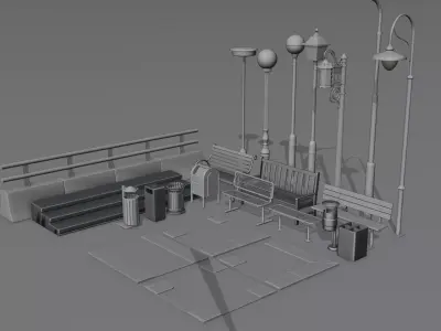 PBR Street Props Pack   Low-poly 3D model