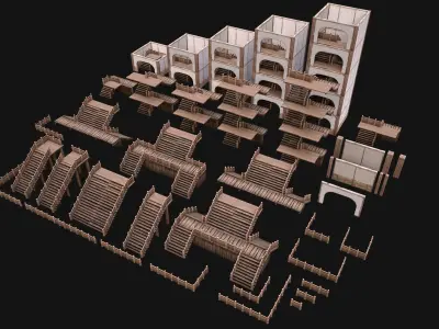 Medieval Stairs  Large Pack Low-poly 3D model