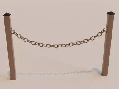 sidewalk post with chain for diorama Low-poly 3D model