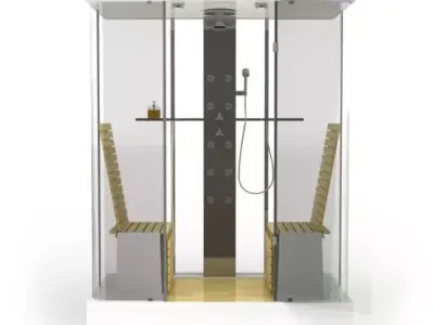 Glass Shower Cabin With Two Chairs 3D model