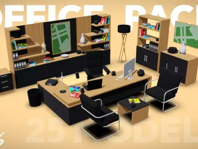 Office Furniture pack Low-poly 3D model
