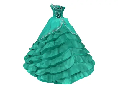 Strapless Ball Gown with Ruffles Low-poly 3D model