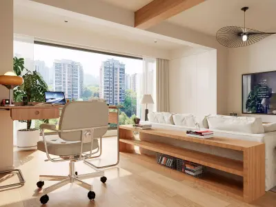 Nordic living room and study 3D model 3D model