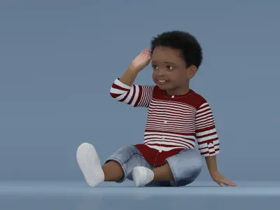 Little African Boy Light Skin in Summer Outfit Rigged for Maya 