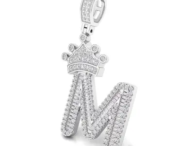 Crown Initial  M  Letter Pendant 3D print model