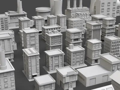 Low Poly City Buildings Pack Of 60 - Game Ready - Untextured  Low-poly 3D model