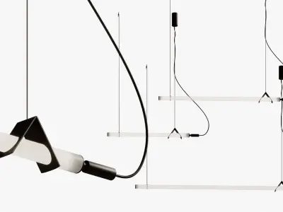 Sasaki Minimalist Linear suspension pendant light 3D model