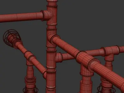 Conduit industrial style chandelier with number of light bulbs 3D model